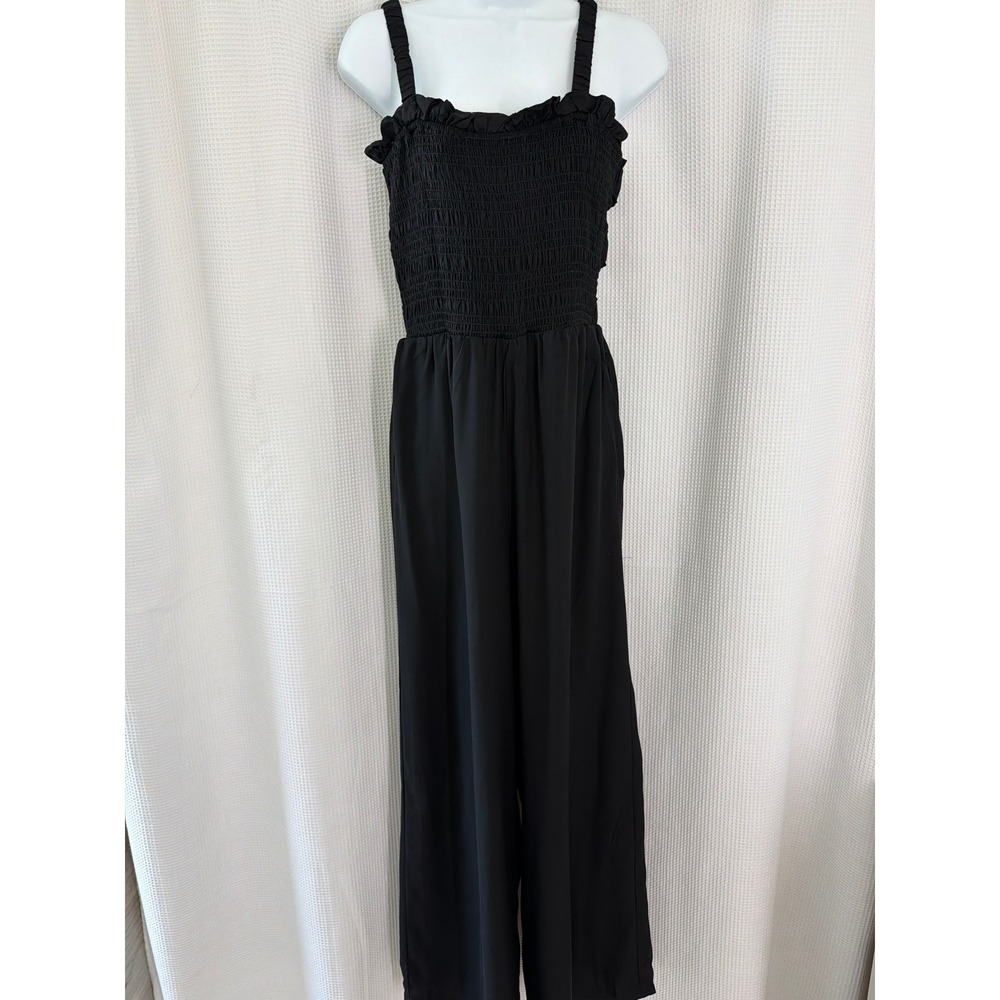 English Factory Black Smocked Bodice Strappy Back Wide Leg Jumpsuit Medium NWT